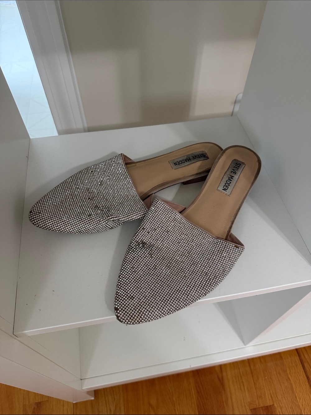 Steve Madden Silver Rhinestone Slip-On Mules
